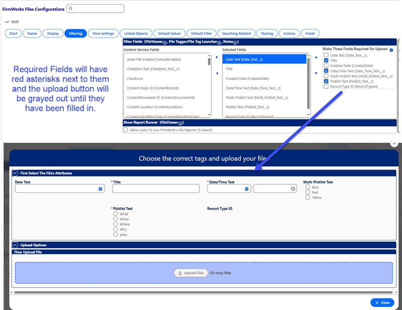 Required Fields will have a Red * and the upload button will remain greyed out until filled